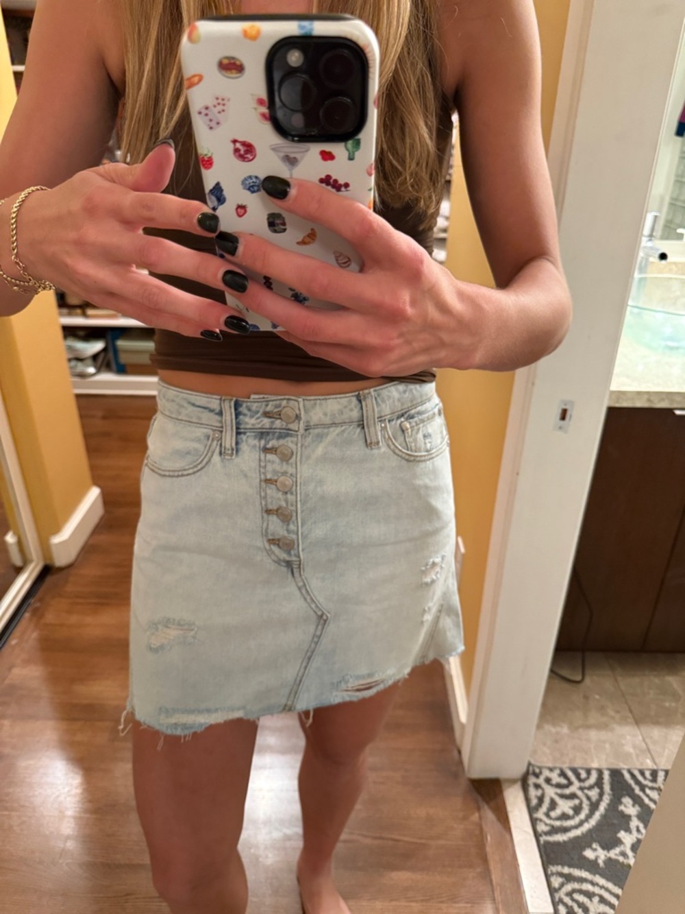 Free People Light Blue Button-Front Denim Mini Skirt